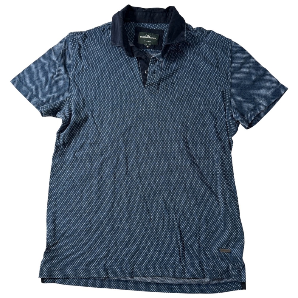 Rodd & Gunn Men's Polo Shirt Medium Blue Dot‎ Print Sports Fit Cotton Blend
